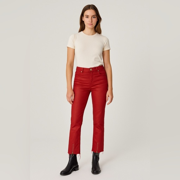 Zara Trafaluc Red Coated Denim Jeans with Zipper - 6 - Picture 1 of 11